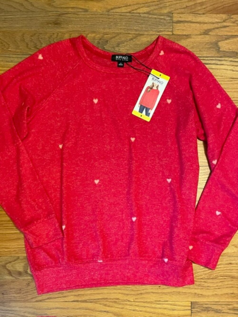 Buffalo David Bitton S NWT RED HEARTS Cozy Heart Top Sweatshirt Women's